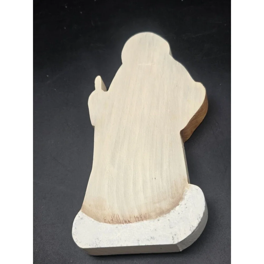 Vintage Hand Painted Wooden Old World Santa Claus Signed Hand Painted